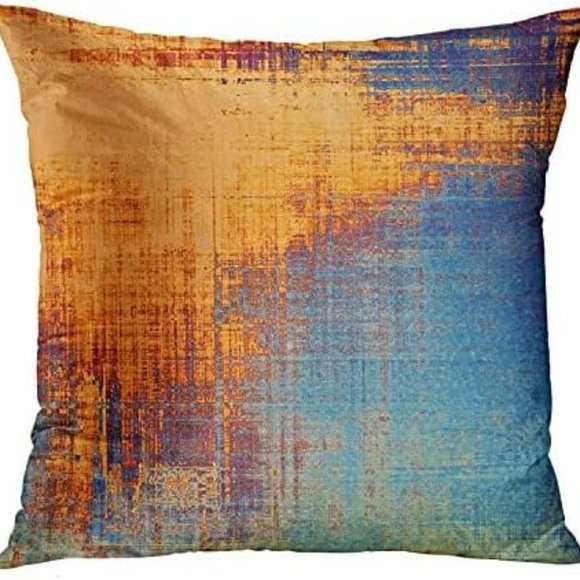 4 Abstract Art Orange Blue Soft Velvet Pillow Covers 18x18 Square Zip New Set #1 - Picture 4 of 10